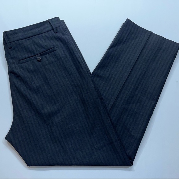Banana Republic Wool Dress Pants Mens Size 35x30 Dark Gray Striped Flat Front - Picture 1 of 12